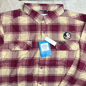 Columbia college team flannel/plaid shirt Maroon/Gold size XL